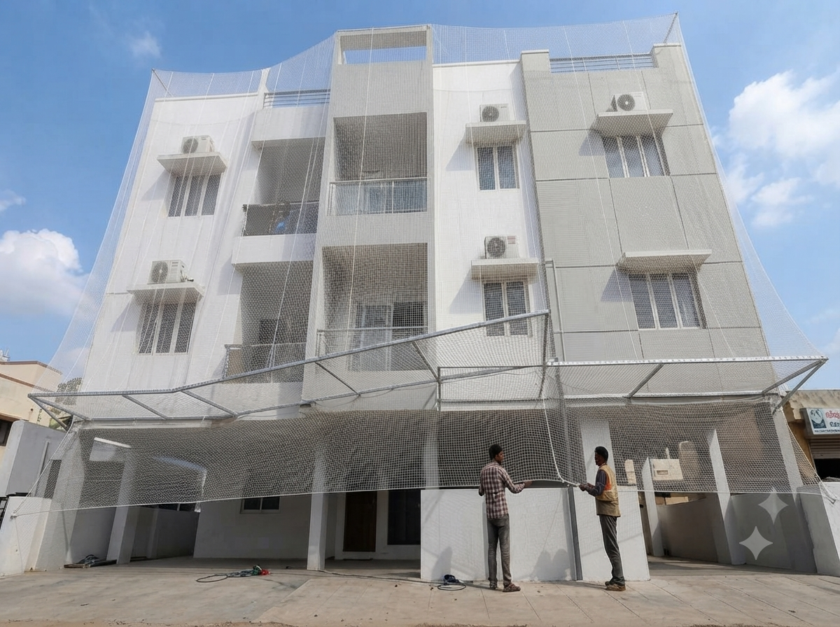 Building Covering Nets installation — Lakshmi Safety Nets