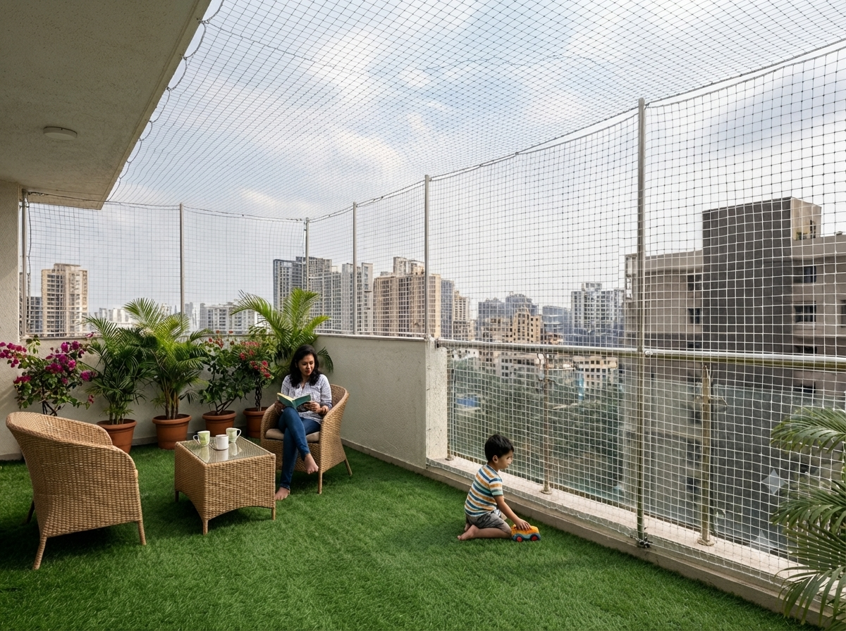 House Terrace Covering Nets installation — Lakshmi Safety Nets