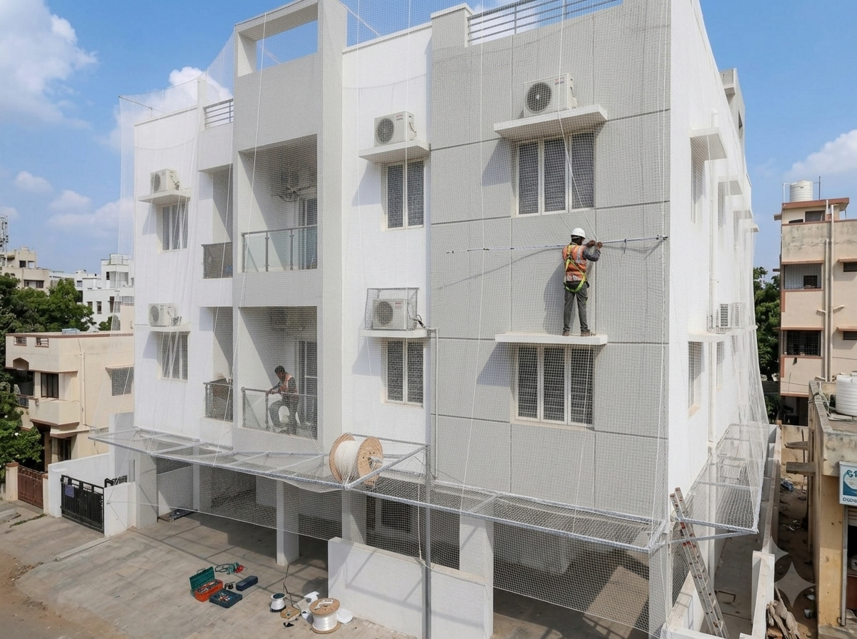 Building Covering Nets installation — Lakshmi Safety Nets